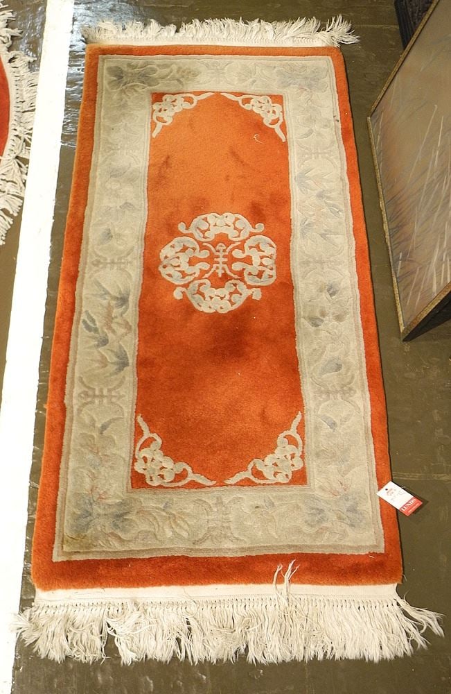 Hand Knotted Chinese Wool Mat Approximately 2'1" x 4'10".: Hand Knotted Chinese Wool Mat Approximately 2'1" x 4'10".