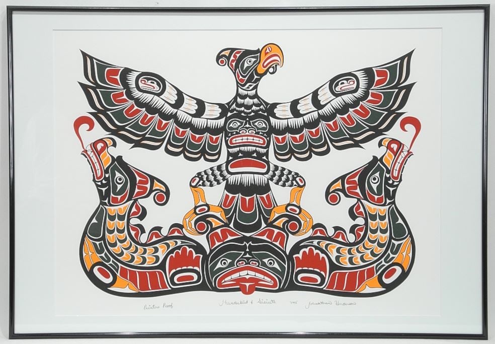 Kwagiulth Serigraph signed Jerry Henderson, 18 x 24", "Thunderbird & Sisiutl", 1993 (P/P). (1 of 3)