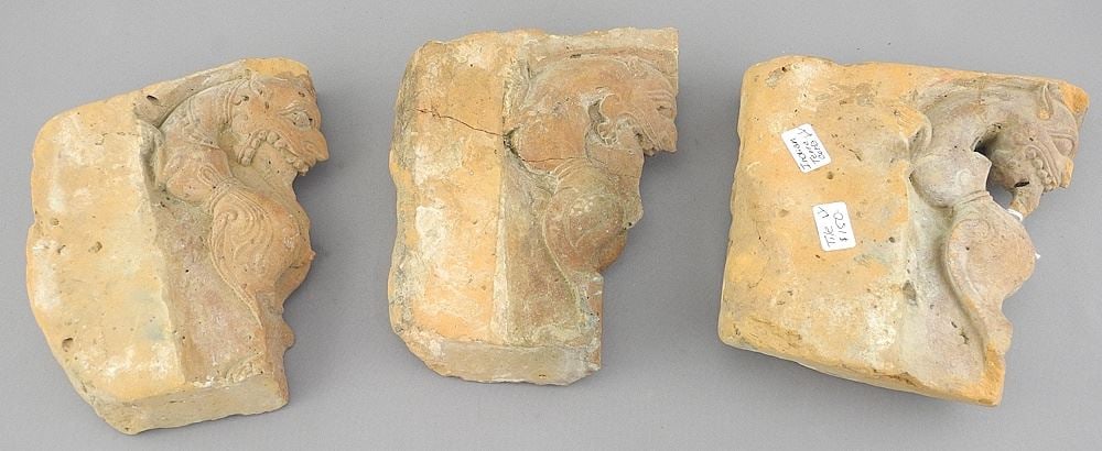 Three Sundarbans India Terracotta Fragments Approximately 5 1/2"h. (1 of 2)