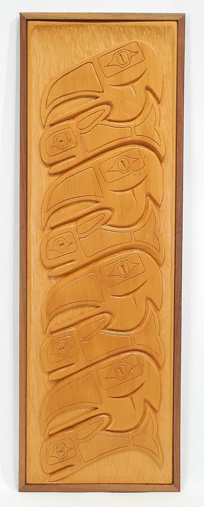 Northwest Coast Panel Carving Monogrammed JEB, 1980, 29 1/4"h. (1 of 3)