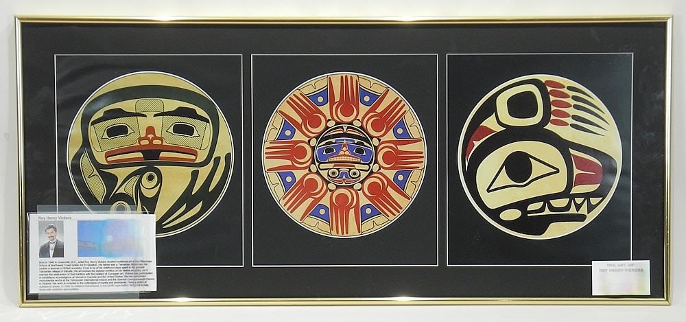 Triptych by Roy Henry Vickers, Each 11 x 9 1/2", "Drum Designs".: Triptych by Roy Henry Vickers, Each 11 x 9 1/2", "Drum Designs".