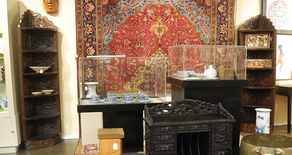 Pair of Chinese Deep Carved Corner Shelves with Loose Tops, 76 1/2"h. (1 of 4)