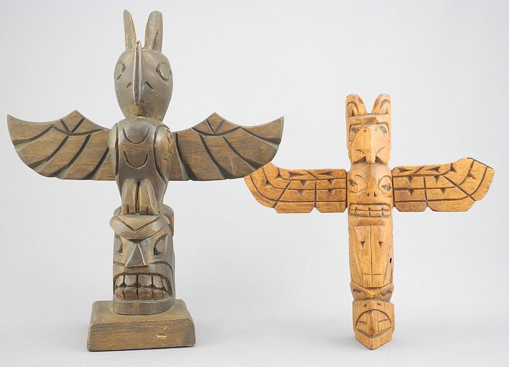 Northwest Coast "Thunderbird" Totem signed Will Dennis (9"h) & Another Totem signed Hank Thomas, (1 of 3)