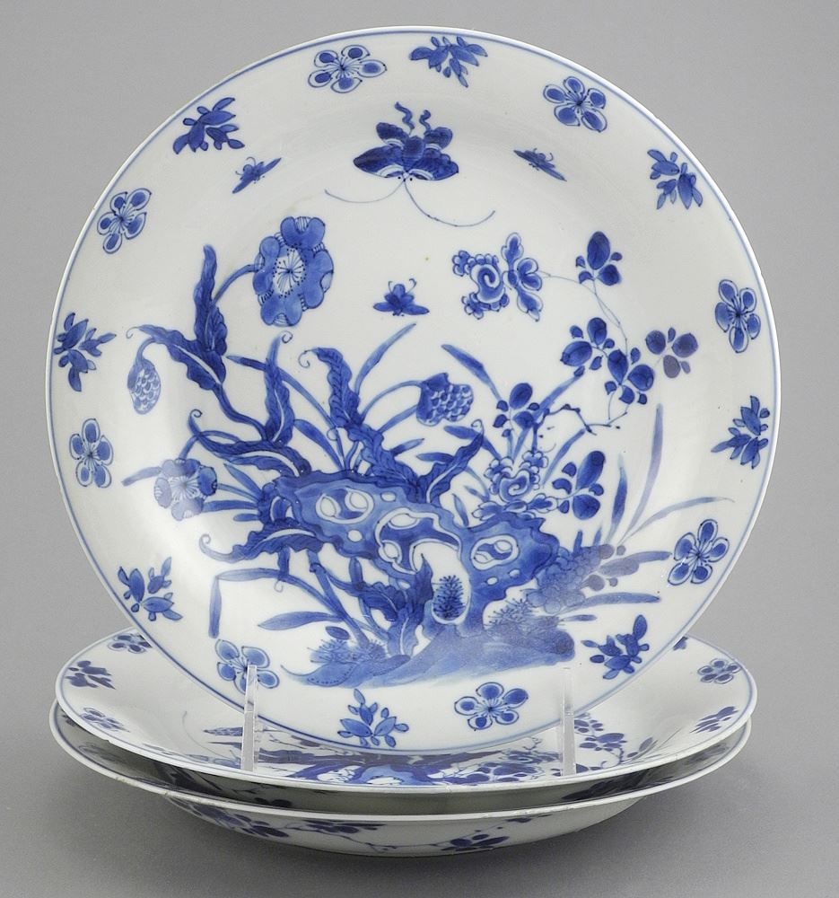 Three Chinese Export Porcelain Plates, 8 1/2" Diameter (as found). (1 of 4)