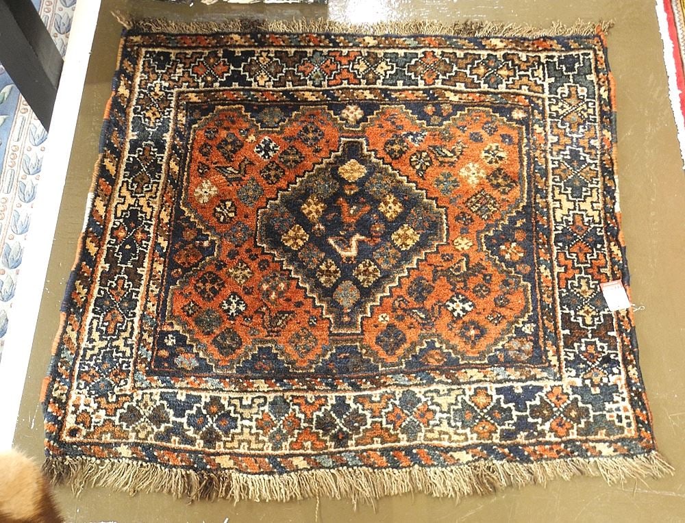Hand Knotted Persian Mat Approximately 3'8" x 3'6". (1 of 2)