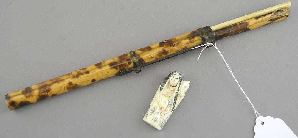Japanese Chopstick Set (10"L) & Revolving Netsuke, 1 7/8"h, NO EXPORT. (1 of 2)