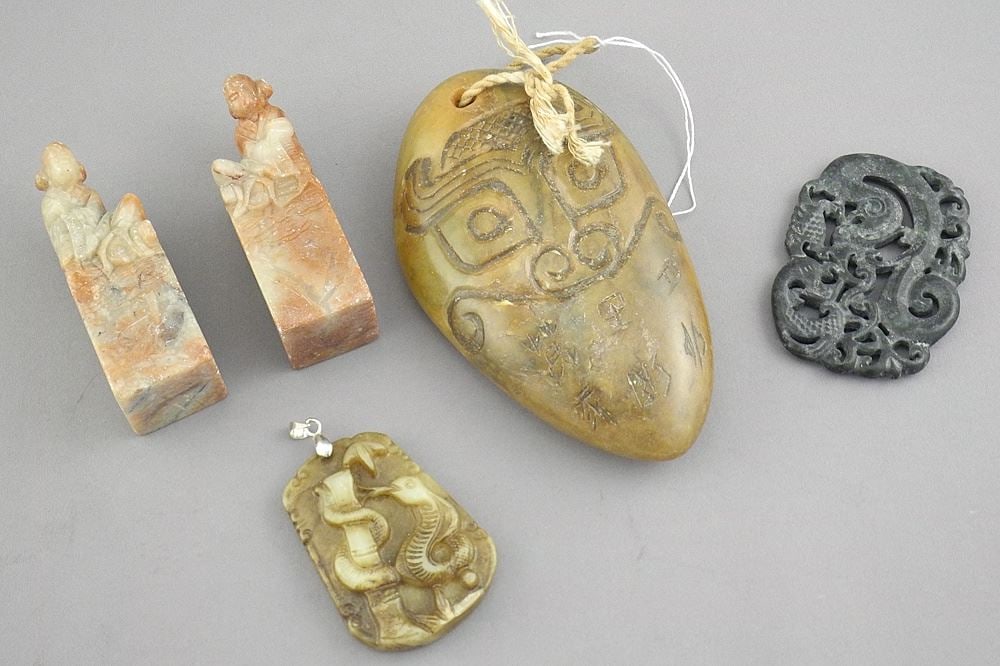 Five Chinese Hard & Soft Stone Carvings, 1 7/8 - 4"h. (1 of 2)