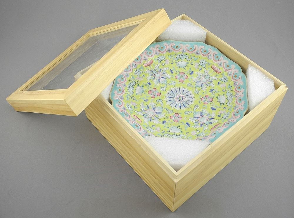 19th C. Chinese Famille Rose Porcelain Plate w/ SACH Label & Box, 2 x 7 1/2" Diameter. (1 of 6)