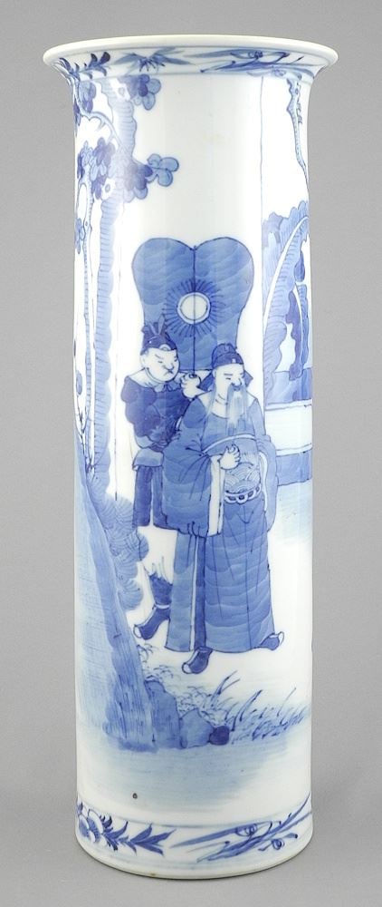 Chinese Blue & White Porcelain Vase, Double Encircled Mark, 13 3/4"h (rim spur noted).: Chinese Blue & White Porcelain Vase, Double Encircled Mark, 13 3/4"h (rim spur noted).