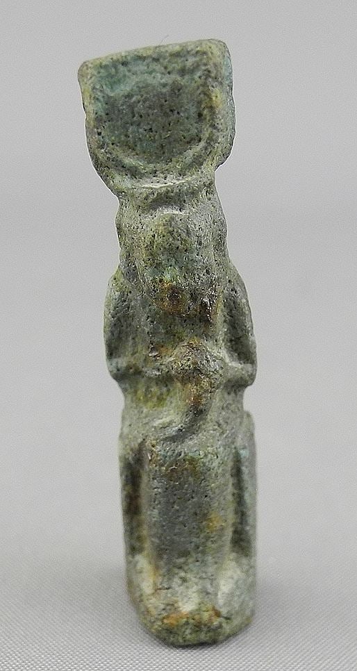 Egyptian Faience Amulet of Isis Nursing Harpokrates, 1 5/8"h, 3g.: Egyptian Faience Amulet of Isis Nursing Harpokrates, 1 5/8"h, 3g.