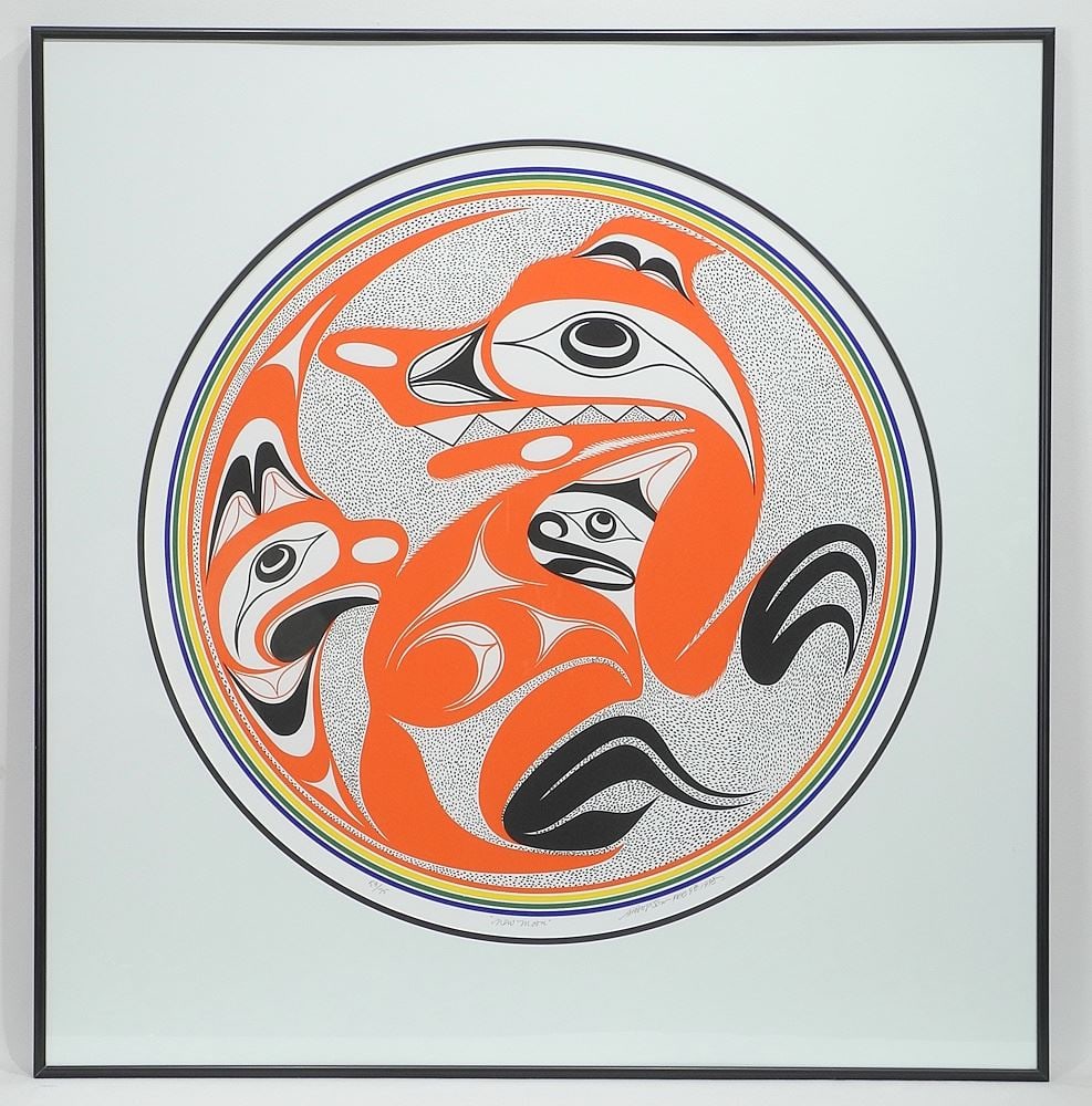 Nuu-Chah-Nulth Serigraph signed A. (Art) Thompson 1995, 23 1/2 Diam., "New Moon" #53/75. (1 of 3)