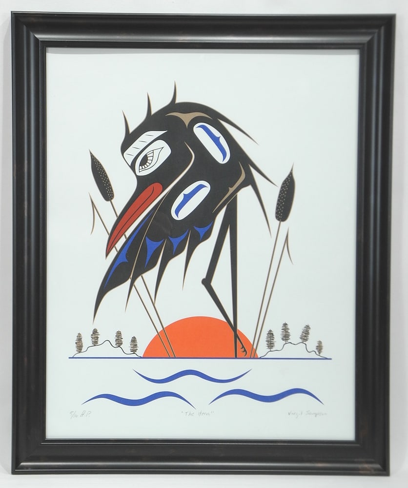 Serigraph signed Virgil Sampson, 19 1/2 x 15 1/2", "The Heron", #5/16, A/P. (1 of 4)