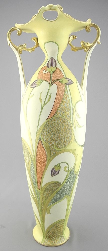 Austrian Art Nouveau Pottery Vase, 17 3/4" (vase chip noted). (1 of 3)