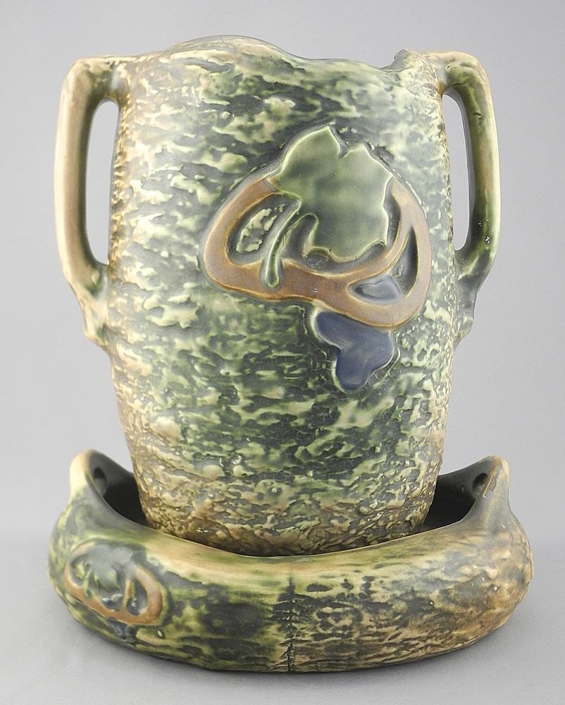 Roseville Pottery Imperial Line Vase (9 3/4"h) & Low Bowl, 9 1/8" Diameter. (1 of 5)