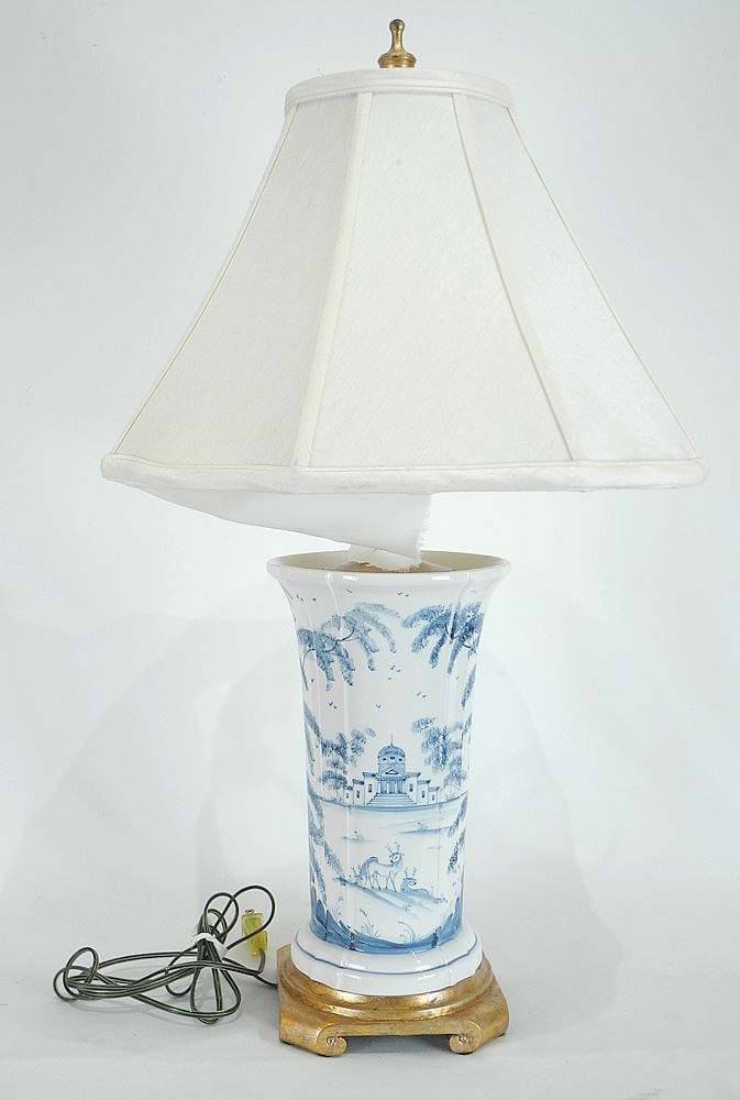 Blue & White Neo Classical Earthenware Table Lamp, 20th C. (1 of 3)