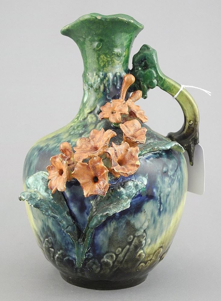 Austrian Art Nouveau Pottery Jug Impressed 3061, 7 1/2"h (flaking & chip noted). (1 of 3)