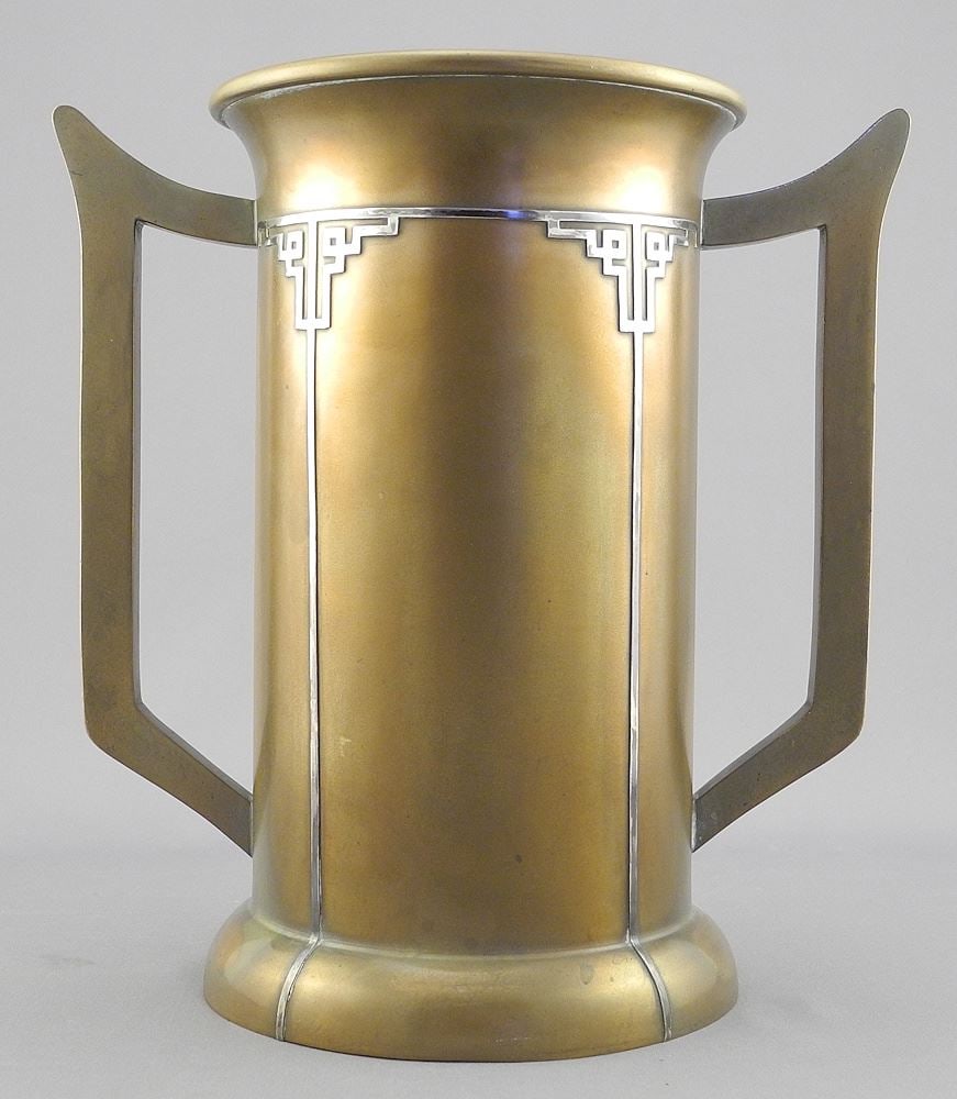 Heintz Sterling on Bronze Handled Vase, #6533, 8 1/8"h.: Heintz Sterling on Bronze Handled Vase, #6533, 8 1/8"h.
