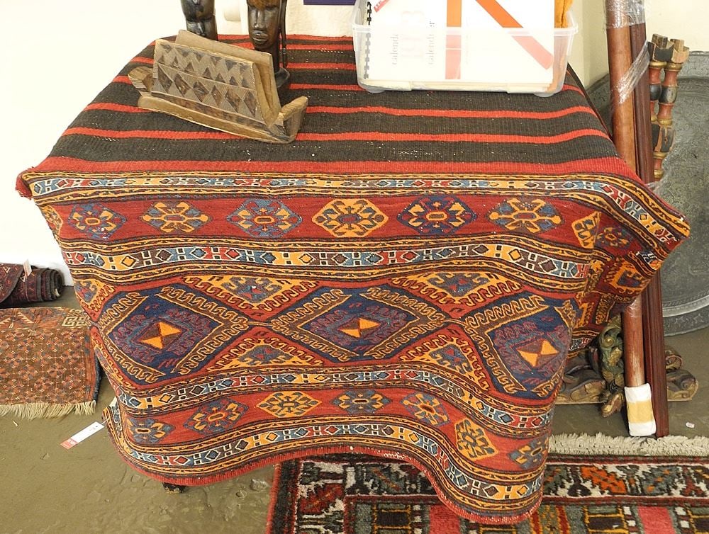 Kilim Cradle Cover, Tribal Design, 21 1/2 x 44 1/2 x 22".: Kilim Cradle Cover, Tribal Design, 21 1/2 x 44 1/2 x 22".