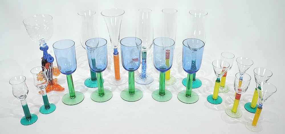 Collection of Hand Blown Stem Glasses, 5 1/2 - 10 5/8"h.: Collection of Hand Blown Stem Glasses, 5 1/2 - 10 5/8"h.