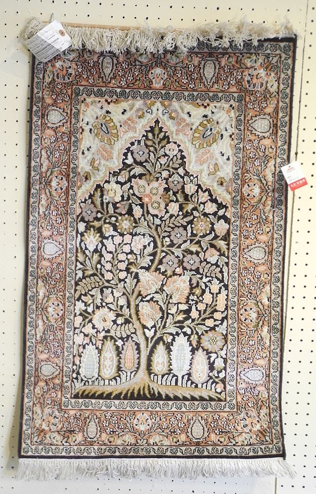 Indian Silk Mat, 3'5" x 1'11".: Indian Silk Mat, 3'5" x 1'11".