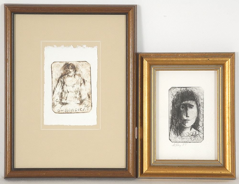2 Etchings signed Leroy (Jensen), Largest 3 7/8" x 2 7/8", "Boadica" & "Woman's Heal". (1 of 4)