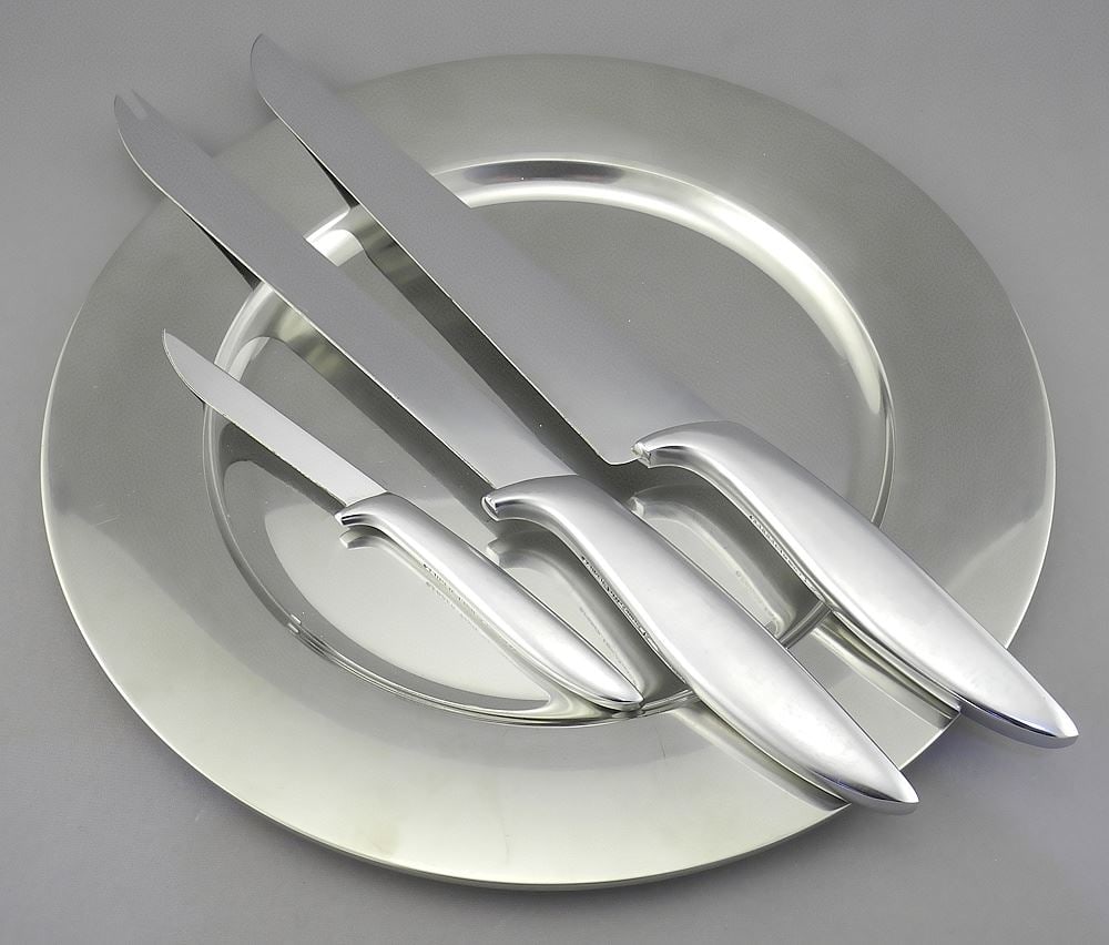 Georg Jensen Stainless Steel Dish (11" diam.) with Three Gerber Knives (1 of 3)