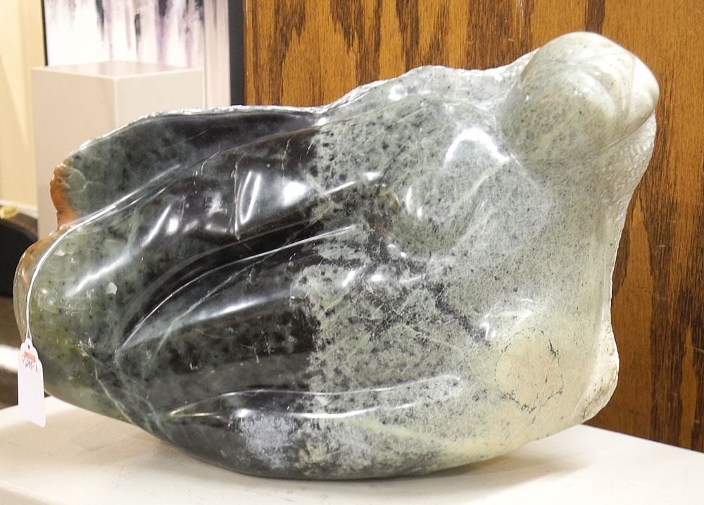 Unsigned Stone Sculpture, 9 1/8 x 13 3/4 x 7", "Cicada Woman". (1 of 3)