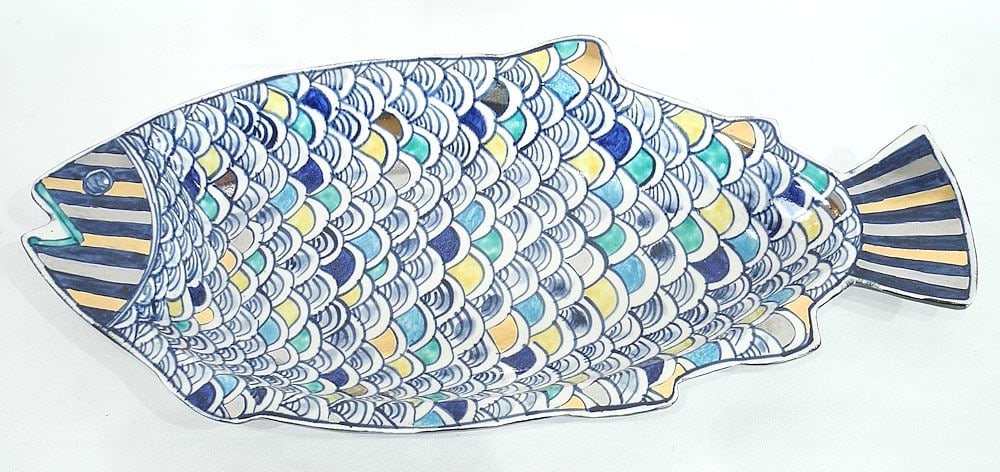 Kinichi Shigeno Stylized Fish Platter, 21 1/2", signed.: Kinichi Shigeno Stylized Fish Platter, 21 1/2", signed.