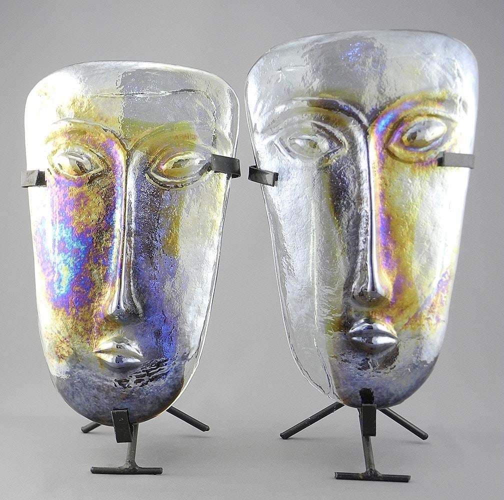 Two Mexican Glass "Sky Dreamer" Sculptures by G & R Jaramillo, 10 1/2"h.: Two Mexican Glass "Sky Dreamer" Sculptures by G & R Jaramillo, 10 1/2"h.