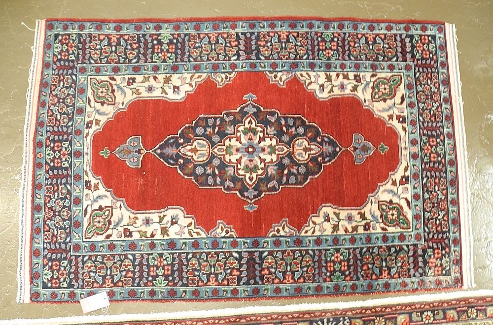 Hand Knotted Persian Mat Approximately 2'8" x 4'2" (moth damage noted). (1 of 1)