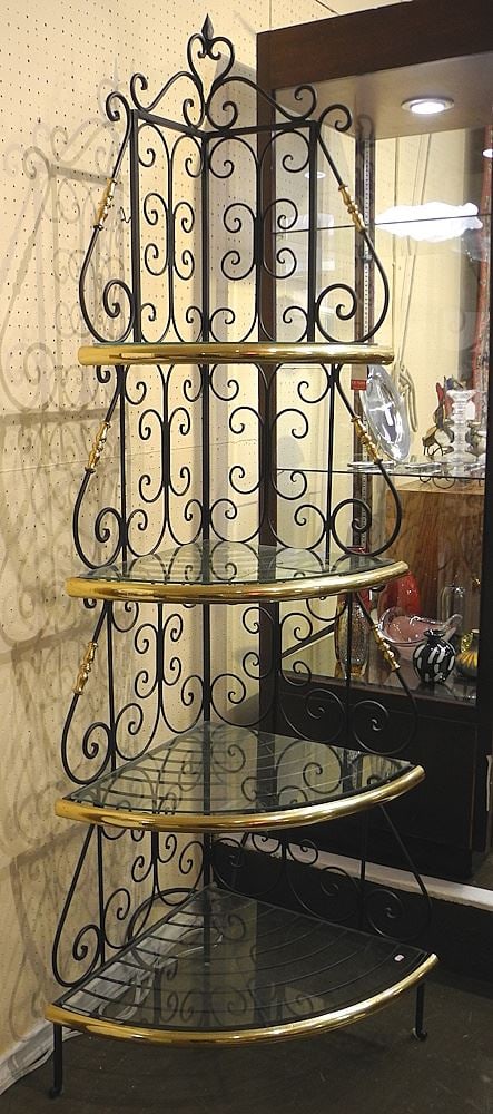 French Style Wrought Metal Corner Bakers Rack Approximately 82"h. (1 of 3)