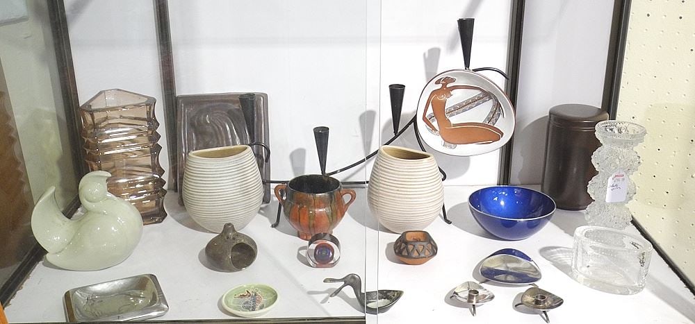 Collection of Mid-Century Pottery & Glass/ Metal Wares.: Collection of Mid-Century Pottery & Glass/ Metal Wares.