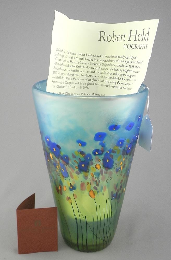 Robert Held Art Glass Vase signed with Foil Label, 9 7/8"h. (1 of 4)