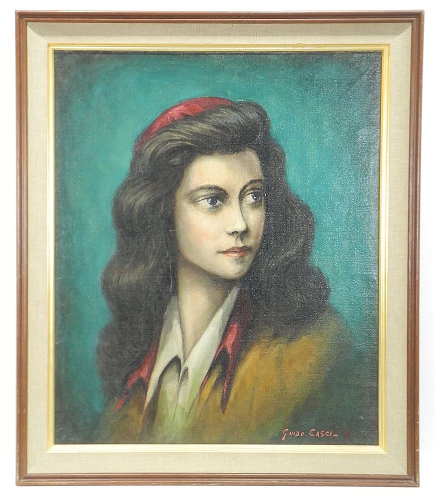 Oil on Board signed Guido Casci, 23 1/2 x 19 1/2", "A Dark Haired Beauty".: Oil on Board signed Guido Casci, 23 1/2 x 19 1/2", "A Dark Haired Beauty".