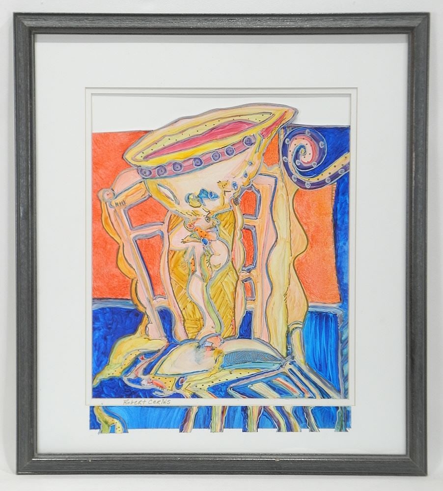 Mixed Media on Paper signed Robert Cerins, Sight 14 1/4 x 11 1/4", "Sumptuous Goblet".: Mixed Media on Paper signed Robert Cerins, Sight 14 1/4 x 11 1/4", "Sumptuous Goblet".