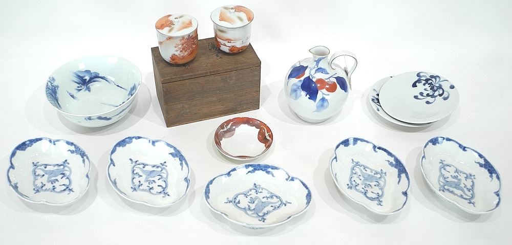 Twelve Japanese Porcelain Dishes/ Bowl/Jug/Kutani.: Twelve Japanese Porcelain Dishes/ Bowl/Jug/Kutani.