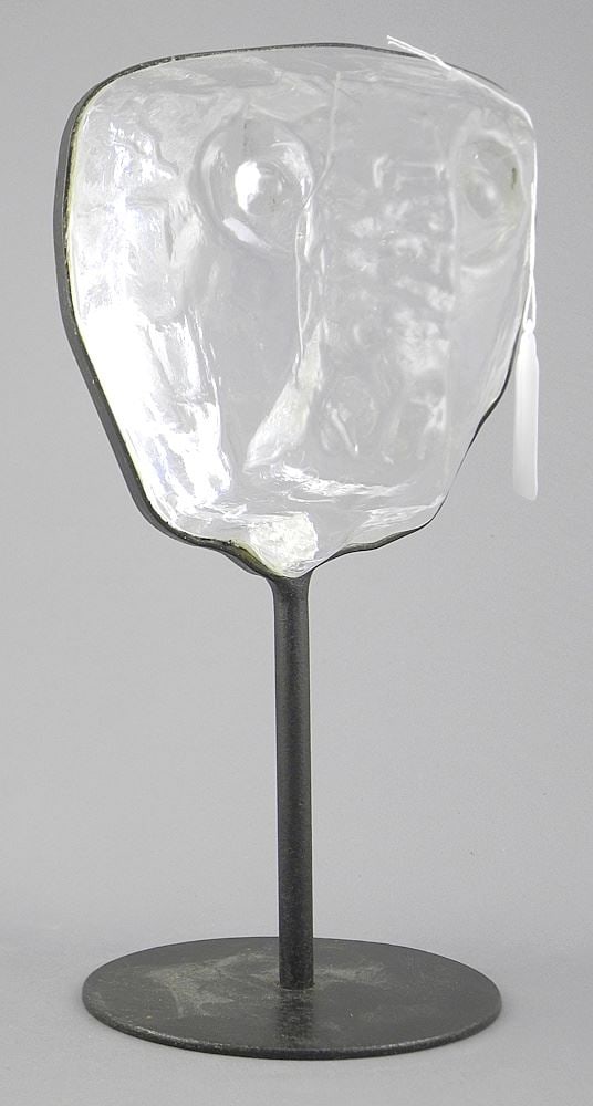 Eric Hoglund for Boda Glass Mask on Stand Marked Boda, 10 1/4"h.: Eric Hoglund for Boda Glass Mask on Stand Marked Boda, 10 1/4"h.