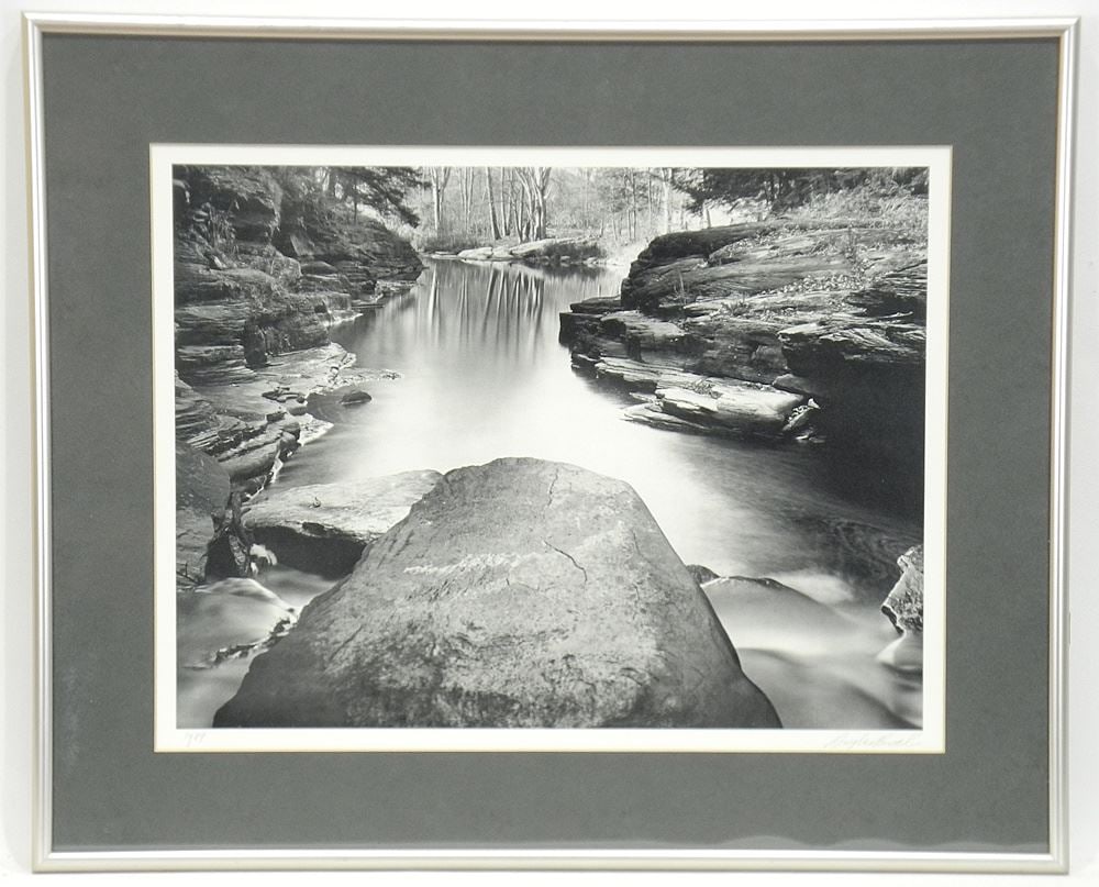 Photograph signed Douglas Busch, 12 3/4 x 17", "River & Rocks" 1984.: Photograph signed Douglas Busch, 12 3/4 x 17", "River & Rocks" 1984.