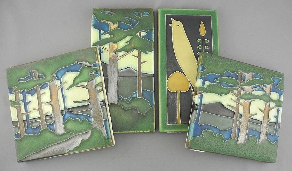 Four Motawi Tile Works Pottery Tiles , 6 x 6" & 8 x 4". (1 of 4)