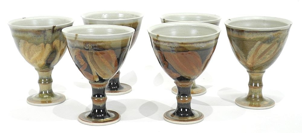 Six Pottery Goblets signed Robin Hopper Canada, 6 1/8"h. (1 of 4)