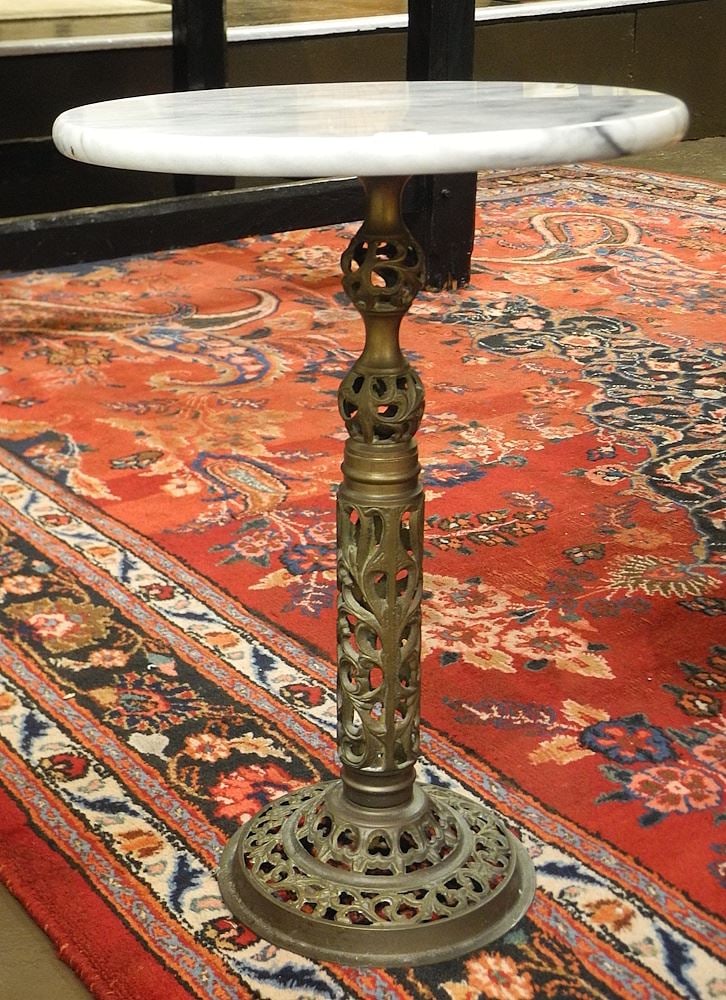 Brass & Marble Pedestal Table, 17 3/8"h. (1 of 2)