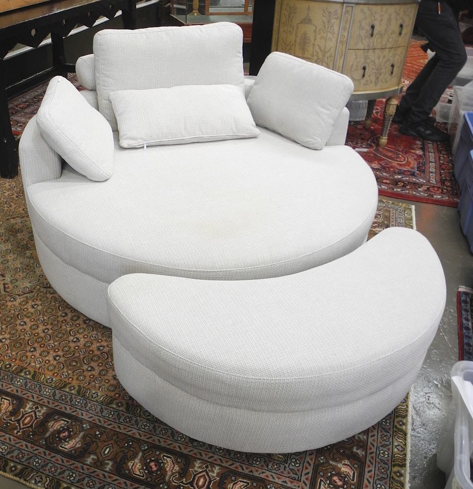 Circular Chair (26"h x 52" Diameter) & Ottoman (39L x 14"w), VICTORIA BIDDERS ONLY. (1 of 4)