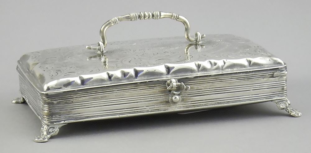 19th C. Dutch Silver (marked) "Tabak En Sigarten" Box, 1 3/8 x 5 5/8 x 3 1/2", 153g. (1 of 7)