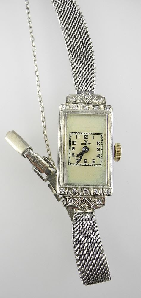 Rolex Art Deco 18K (marked) White Gold Ladies Timepiece with Later Strap, 17.3g. (1 of 5)