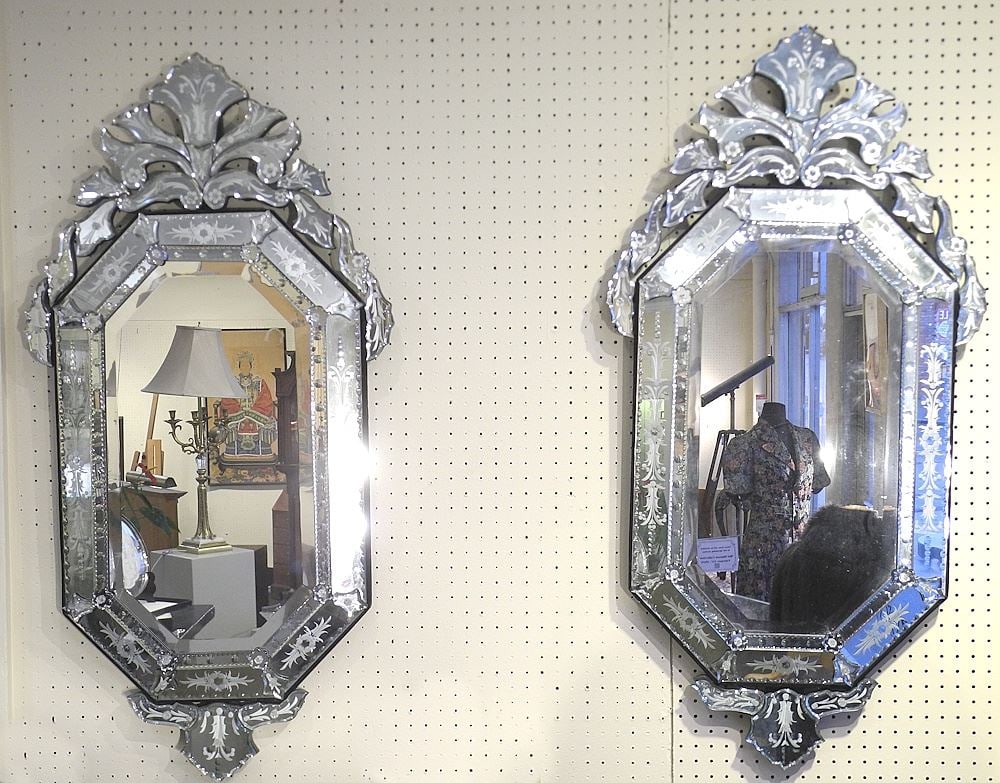 Pair of Venetian Style Pier Mirrors , 20th C., 48"h. (1 of 3)