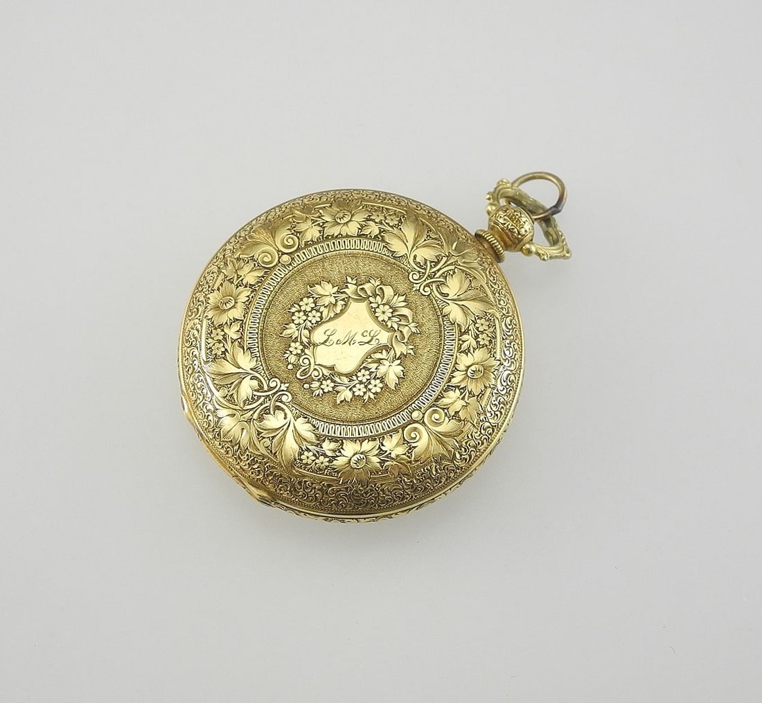 18K (marked) Gold Baume Pocket Watch, 1 1/2" Diameter, 51.3g. (1 of 8)