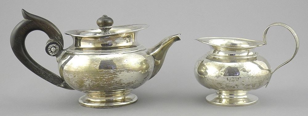 Dutch Silver (marked) Teapot (7 1/2"L) & Cream Jug, TW 421g. (1 of 5)