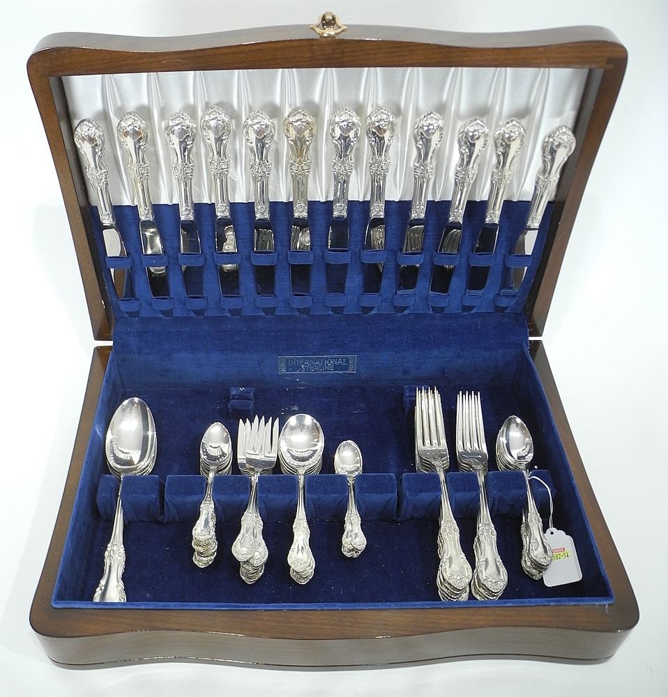 Canteen International Sterling "Wild Rose" Sterling Silver Flatware, Solid 2110g/Loaded 874g. (1 of 5)