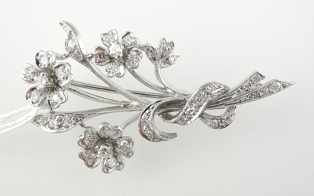 18K White Gold Diamond Pin, 0.842CTW , 6.7g, with Appraisal. (1 of 3)