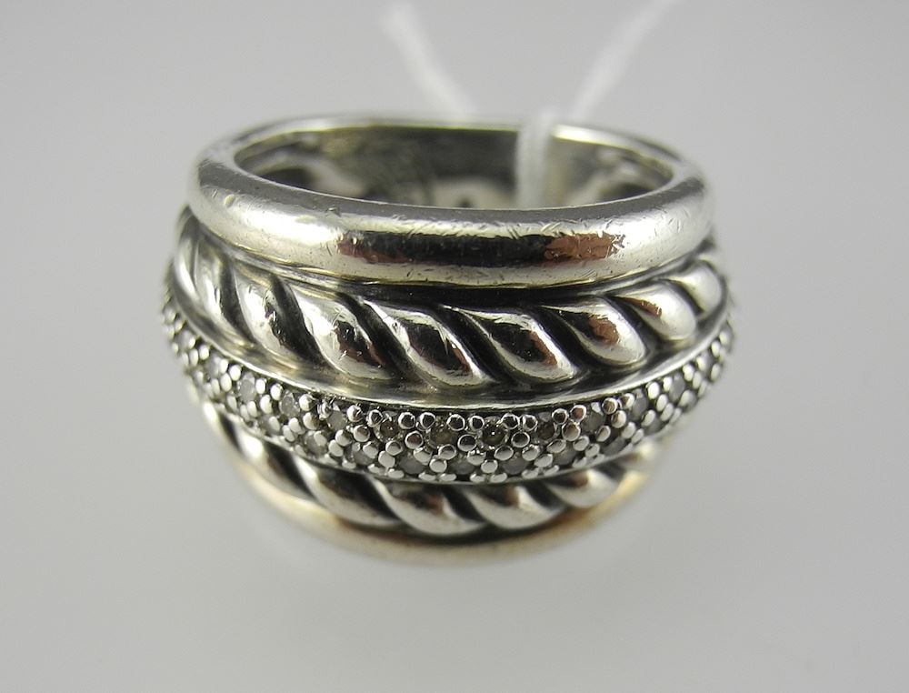 David Yurman Sterling Silver (925) & Diamond "Bamboo" Ring, Size 5 1/4, 8.7g. (1 of 4)